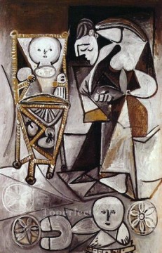  Enfant Canvas - Femme qui dessine entouree de ses enfants 1950 Cubism